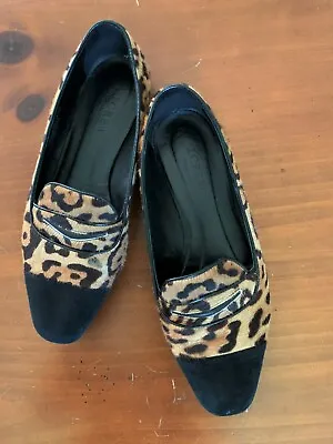 J Crew Darby Calf Hair Leopard Loafers Flat Animal Print Shoes 6 1/2 • $19