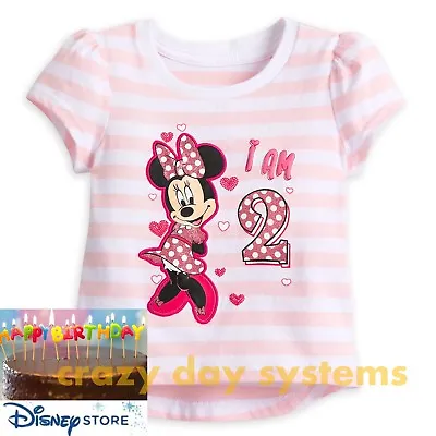 Disney Store Baby Girls Minnie Mouse Birthday Tee Size 2 Toddler Girl I Am 2 NEW • $19.99