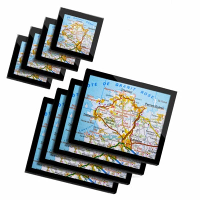 £59.99 • Buy 4x Glass Placemates & Coasters  - Lannion Cote De Granit Rose France Map  #45511