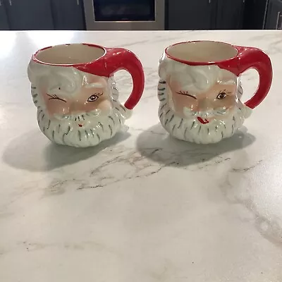 2 Vintage Ceramic Santa Claus Mug 3.25” Tall 2.5” Diameter • $45