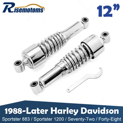 Chrome Left & Right 12  Rear Shock Absorbers For 1988+ Harley Sportster 883 1200 • $69.99