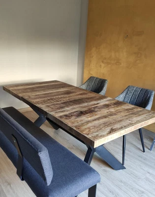£209.99 • Buy Solid Mango Wood Rectangular Dining Table Steel Frame Industrial Rustic Wooden