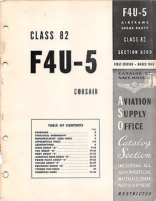 1948 F4U-5 Airframes Spares ASO Parts Catalog Flight Manual - CD • $34.99