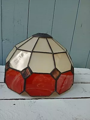 Tiffany Lamp Shade Light Style Glass Stained Ceiling Pendant Art Deco Red Cream • £28.99