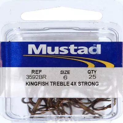 Mustad Classic 4 Extra Strong Kingfish Treble Hook (Pack Of 25) • $12.21