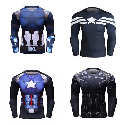 Cosplay Avengers Captain America 3D T-Shirts Superhero Mens Quick Dry Tops Tee • $18.70