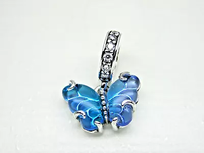 Authentic Pandora #792698C01 Blue Murano Glass Butterfly Dangle Charm • $52.50