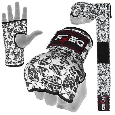 Gel Padded Inner Gloves With Hand Wraps MMA Muay Thai Boxing Bandage Fight Skull • $10.99