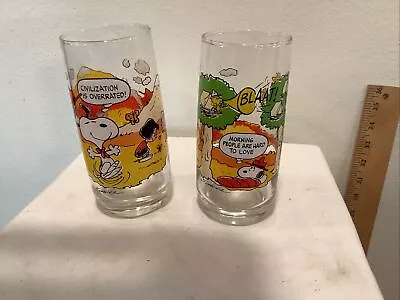 2 Vintage McDONALDS  Collector Glasses PEANUTS Characters CAMP SNOOPY 5.75  • $22