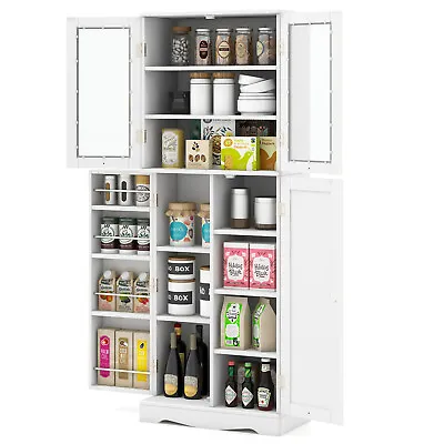 Tall Storage Cabinet Kitchen Pantry Cupboard W/ Tempered Glass Doors & Shelves • $159.99