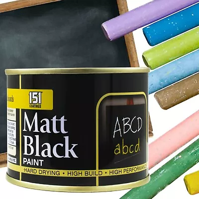 MATT BLACK PAINT Chalk Chalkboard Blackboard Dark Room Outdoor Wall Heavy Duty • £6.98