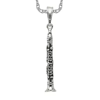 925 Sterling Silver Vintage Clarinet Necklace Charm Pendant • $219