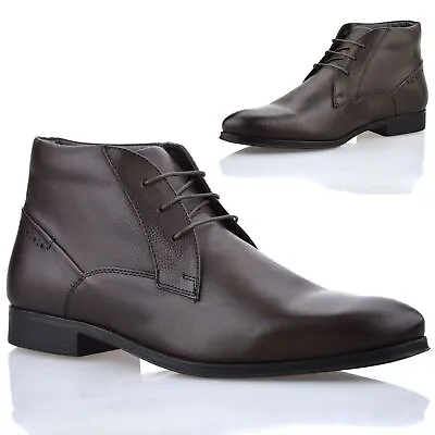 Mens Leather Chelsea Dealer New Smart Casual Work Lace Up Ankle Boots Shoes Size • £29.98