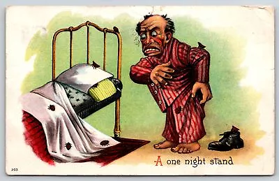 Comics~A One Night Stand~Man Wakes Up With Bed Bugs~Embossed~Julius Bien~Vtg PC • $3.50