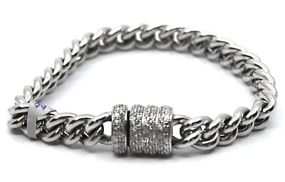 Sterling Silver Curb Link Bracelet Cubic Zirconia Magnetic Clasp 7.25 In • $79.99