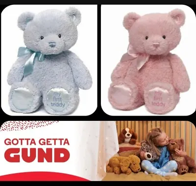 Gund Bear: My First Teddy - Blue Or Pink 10  Plush - Nursery Soft Toy For Babies • $15.98