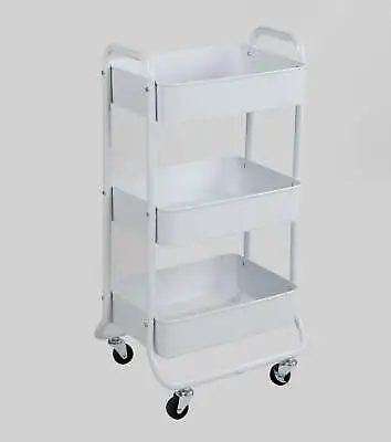 3 Tier Metal Utility Cart Arctic White Easy Rolling Powder Coating New • $27.88