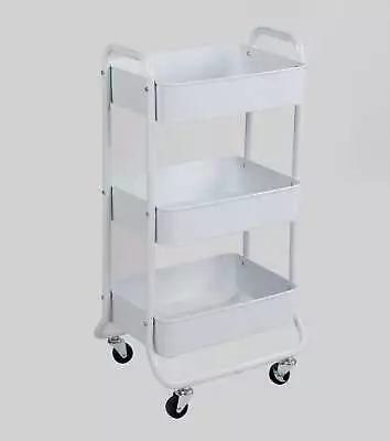 3 Tier Metal Utility Cart Arctic White Easy Rolling Powder Coating • $24.98