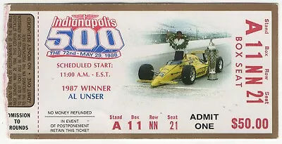 1988 INDIANAPOLIS INDY 500 Ticket Stub RICK MEARS Winner 5/29/88 Auto Racing • $9.99