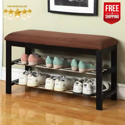 Wood Shoe Storage Organizer Padded Bench Entryway Bedroom Hallway Footgear Seat • $36.53