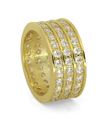 Mens 3 Row Engagement Band 14k Gold Plated Icy Cubic Zirconia Promise Ring • $14.99