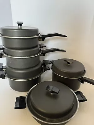 Lot Of 5 Vtg Miracle Maid Cookware Sauce Pots Fry Pans All With Lids Great Set • $185