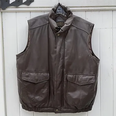 Vintage Eddie Bauer Brown Genuine Leather Hunting Zip Vest Goose Down Sz L • $89.99