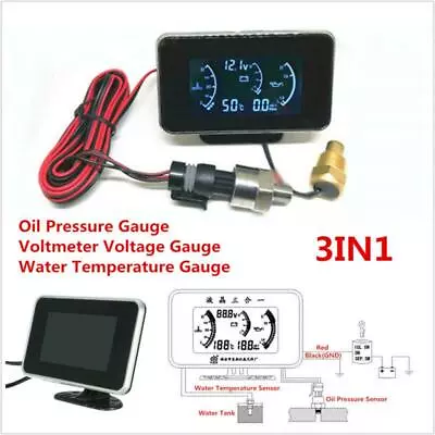 3In1 LCD Car Oil Pressure/Voltmeter Voltage/Water Temperature Gauge Meter 12/24V • $30.78