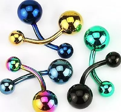 £3.10 • Buy New Bright Titanium Anodized Belly Bar Over 316L Surgical Steel 10mm 1.6mm (E28)