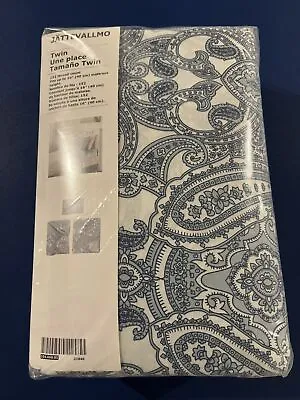 IKEA JATTEVALLMO TWIN 3 Pcs Bed Sheet Set Blue & White 100% Cotton Paisley • $29.90