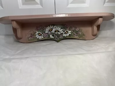 Vintage Wood Wooden Hanging Wall Shelf Handpainted Floral Rose Color Shabby Chic • $24.99