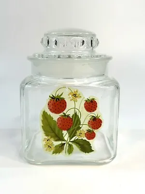 Vintage Jam Jelly Jar Strawberries Clear Glass With Lid • $7.99
