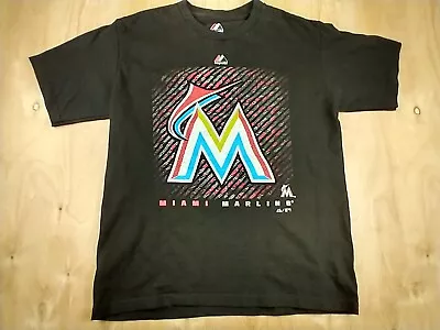 Majestic Miami Marlins Shirt Youth Medium Black White MLB Baseball Kids Boys • $15