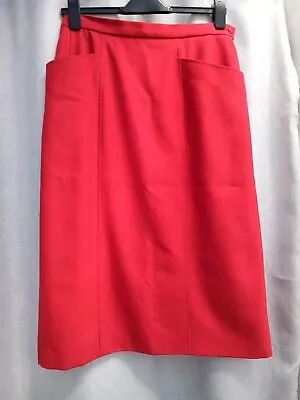 £10 • Buy Vintage Jaeger Red 100% Wool Skirt With Pockets Size 14 