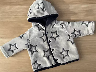 Baby Boy 0-3 Months Matalan Blue Grey Star Hooded Fleece Jacket • £4.50