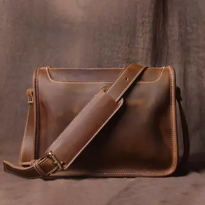 Vintage Leather Men's Messenger Bag Leather Zipper Shoulder Bags Postman Bag • $141.24