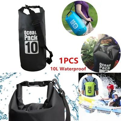 Black 10L PVC Waterproof Outdoor Travel Diving Drifting Motorcycle Dry Sack Bag • $18.78