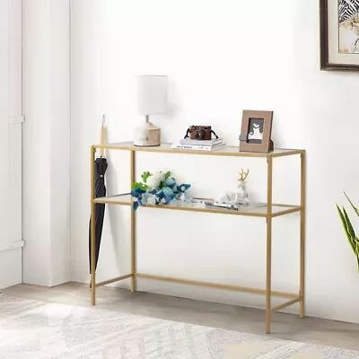 39.4  Console Sofa Table Modern Entryway Table Tempered Glass Table Metal Fra • $87.75