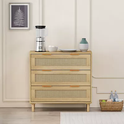 Rattan 3-Drawer Storage Unit For Bedroom Living Room Dining Area • $236.47