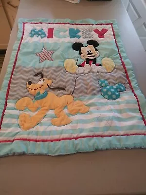 Chevron Disney Babies Mickey Pluto Crib Blanket Quilt Baby Bedding 30x40   • $29