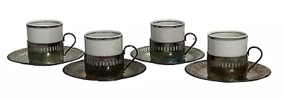 Bellini Espresso Cups Silver Platted Set Of 4 Veracruz Porcelana Brazil Vintage • $29.97