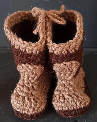 $15 • Buy Handmade Crochet Baby Cowboy Boots, Brown, 4 Inch Sole