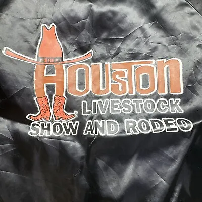 Auburn Houston Livestock And Rodeo Adult Satin Jacket XL Vintage Black RARE 80's • $63.74