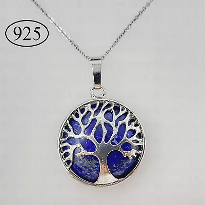 Lapis Lazuli Necklace Crystal Tree Of Life Pendant 925 Sterling Silver Chain • £5.95