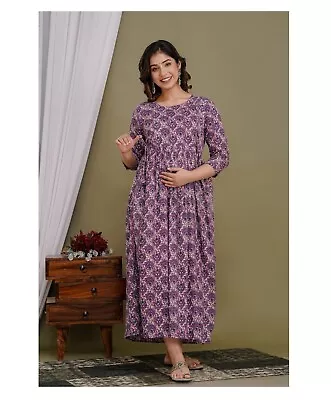 Purple  Cotton Nursing Dress Baby Feeding Dress Cotton Maternity 2 Zipper • $29.52