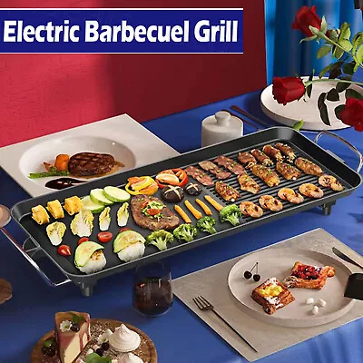 Electric Teppanyaki Table Top Grill Griddle BBQ Hot Plate Barbecue Pan Large • £24.10
