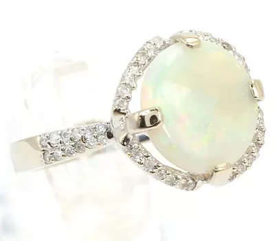 + Vintage Solid 18k - 5.5g - 52 Genuine Diamonds Opal Ladies Halo Ring Size 7 • $649