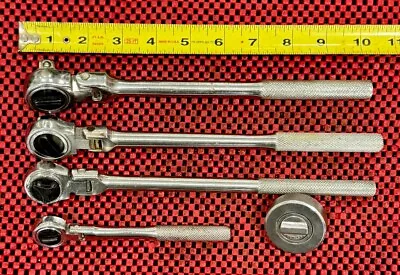 Vintage 5 Pc Set Flex Head Ratchet Wrenches W/ Knurled Handles 1/2”3/8”1/4” Dr • $39.99