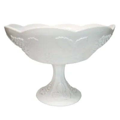 Vintage Indiana Glass Milk Glass Harvest Grape  Fruit Pedestal Compote 10  • $17.87