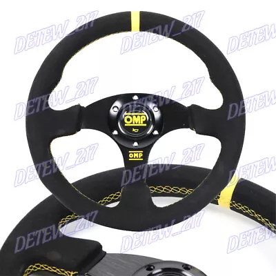 13  Yellow Stitching Suede Leather Racing Sport Steering Wheel For Momo OMP Hub • $72.88